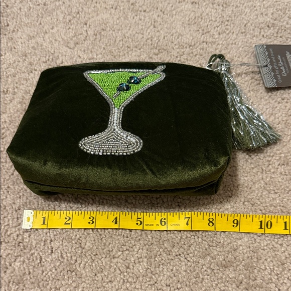 Green Velvet Clutch with Beaded Martini Design - Picture 5 of 7